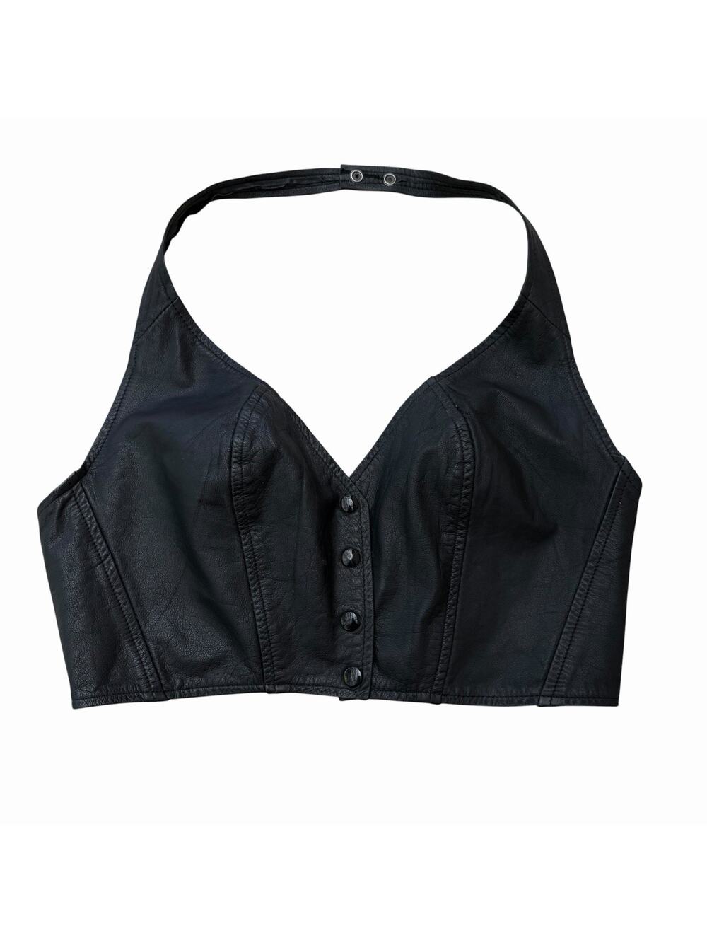 Vintage Black Leather Halter Top 80’s/90’s Motorcycle Mama Biker Babe, L
